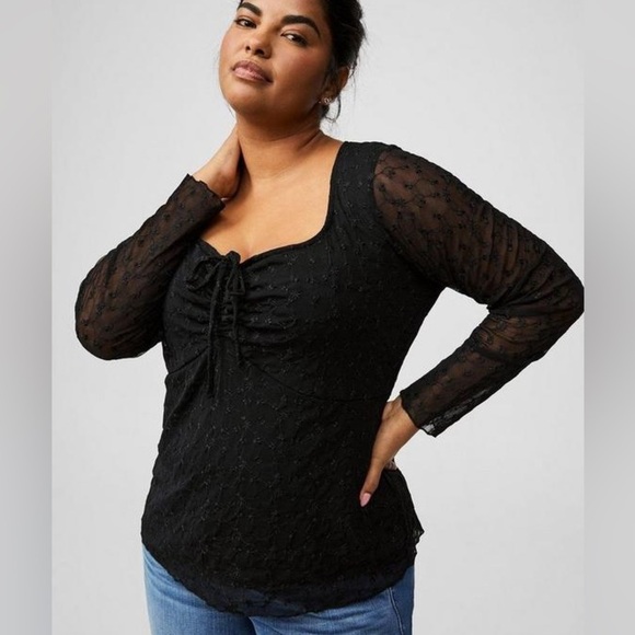 torrid Tops - Torrid Black Sheer Lace Blouse